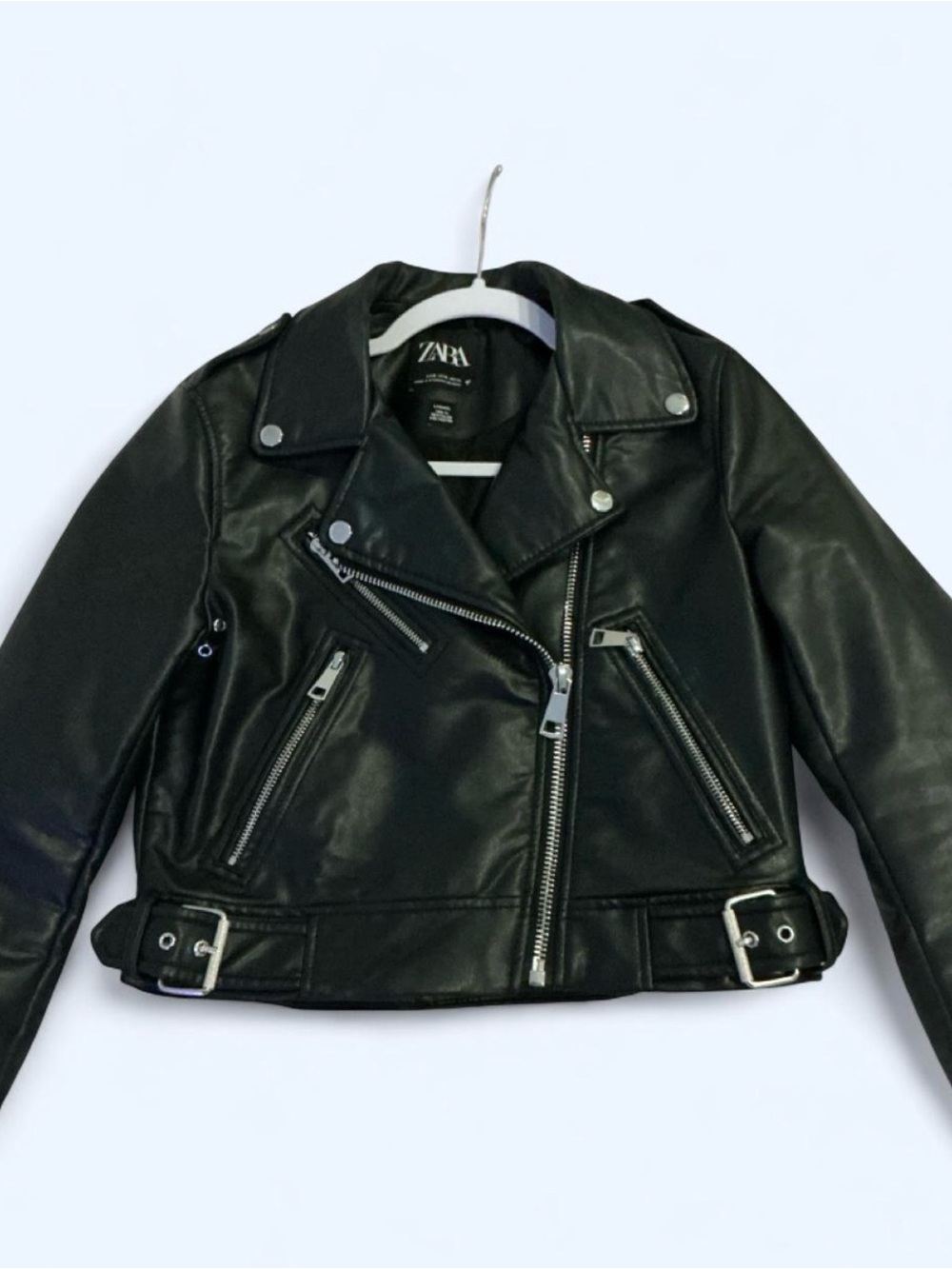 Zara Kids Black Faux Leather Biker Jacket